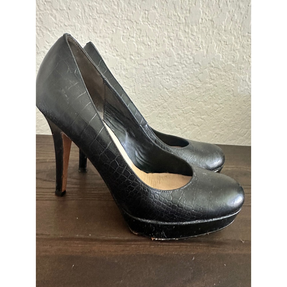 Cole Haan Platform Pumps Women 8.5 Black Croc Embossed Leather Stiletto Heels - Picture 10 of 13